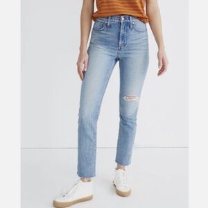 Madewell women's 26 Perfect Vintage Jean light Wash AJ190 Stretch raw hem Frey